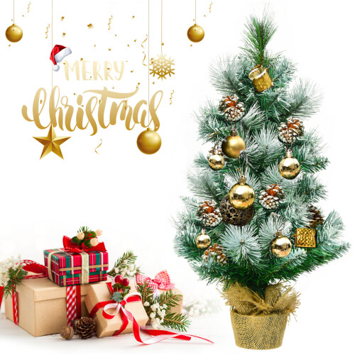 Gymax 2FT Artificial Christmas Tree Small Tabletop Xmas Tree Decor with Pine Cones