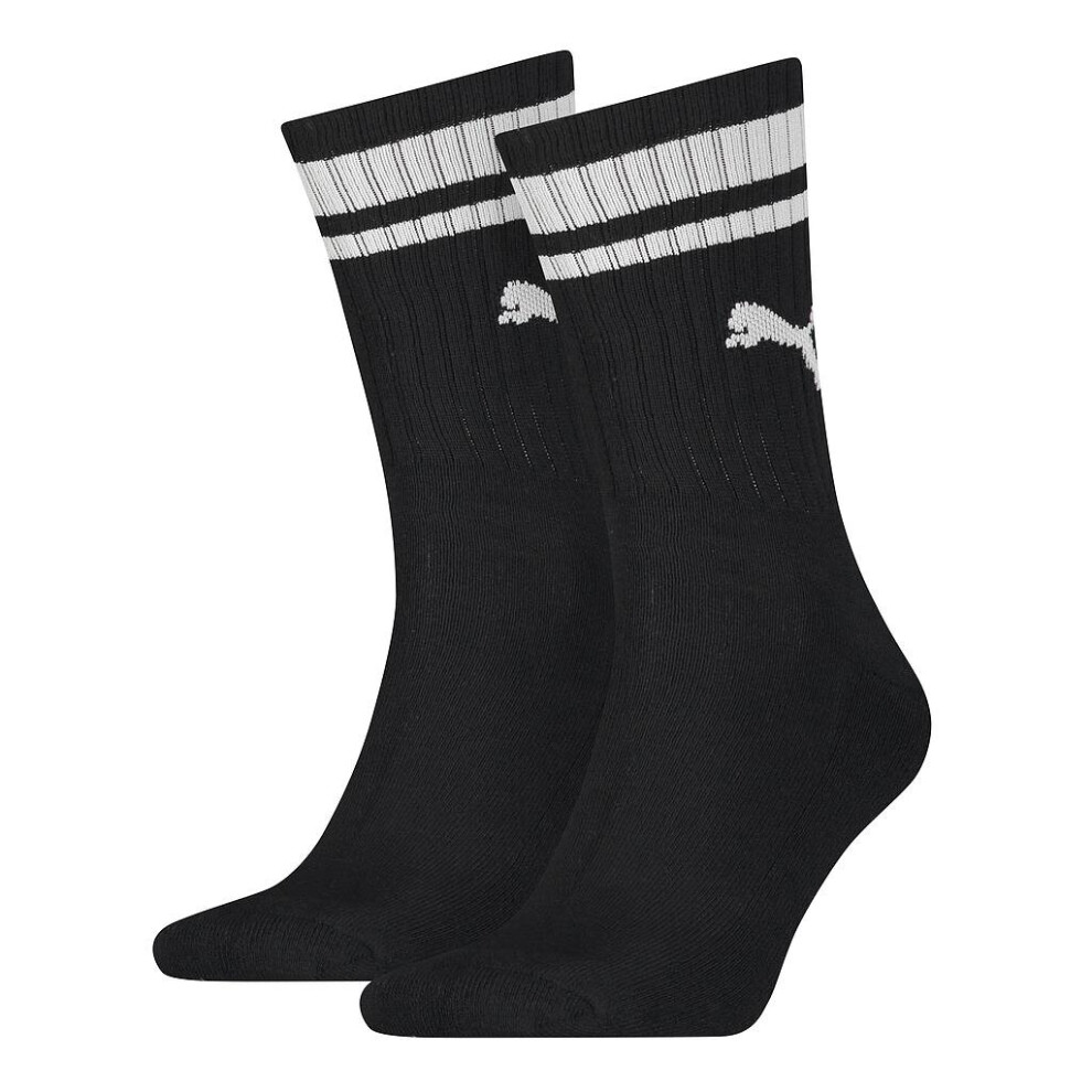 Puma Crew Heritage Stripe Sock (2 Pair) - 9-11 - Black/White