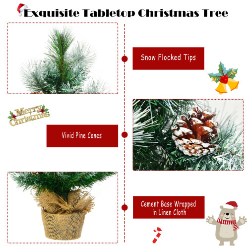Gymax 2FT Artificial Christmas Tree Small Tabletop Xmas Tree Decor with Pine Cones 2