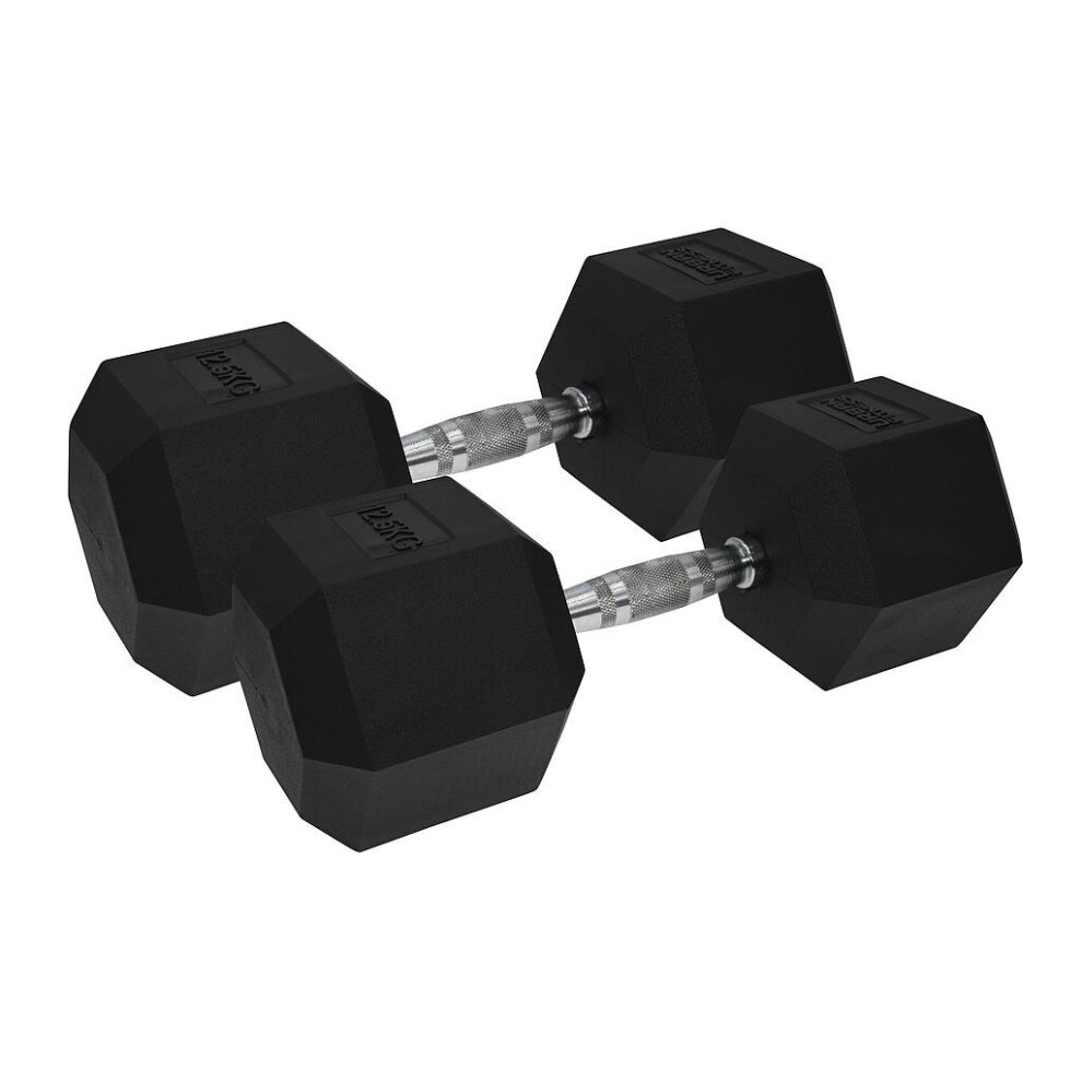 Urban Fitness PRO Hex Dumbbell - Rubber Coated (Pair) - 2 X 12.5kg - Black