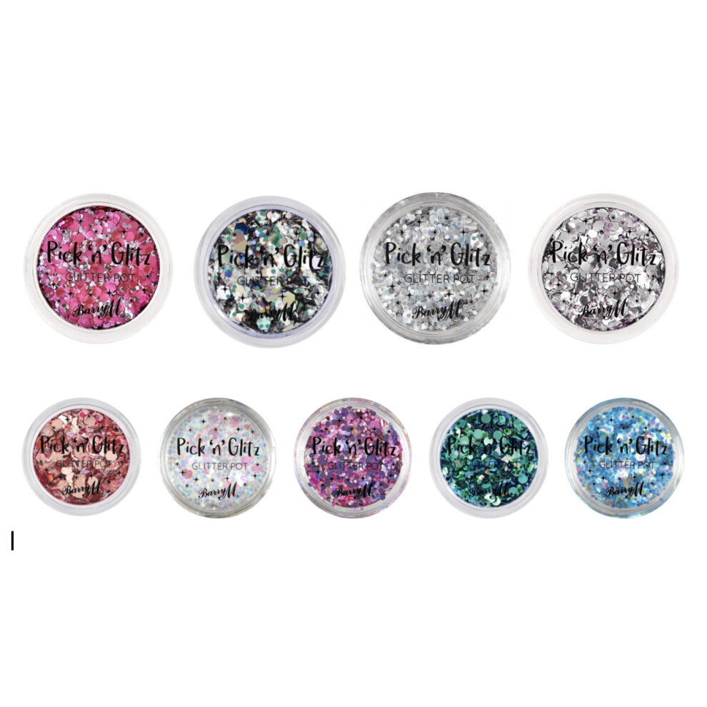 9 x Barry M Cosmetics Pick 'n' Glitz Glitter Pot For Hair, Body & Face