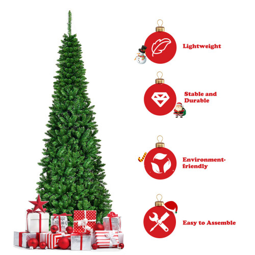 Gymax 6.5 FT Artificial Pencil Christmas Tree LED Pre-Lit Xmas Tree Holiday Decoration 2