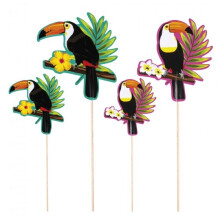 4 Toucan wooden picks 25 - 17.5 cm