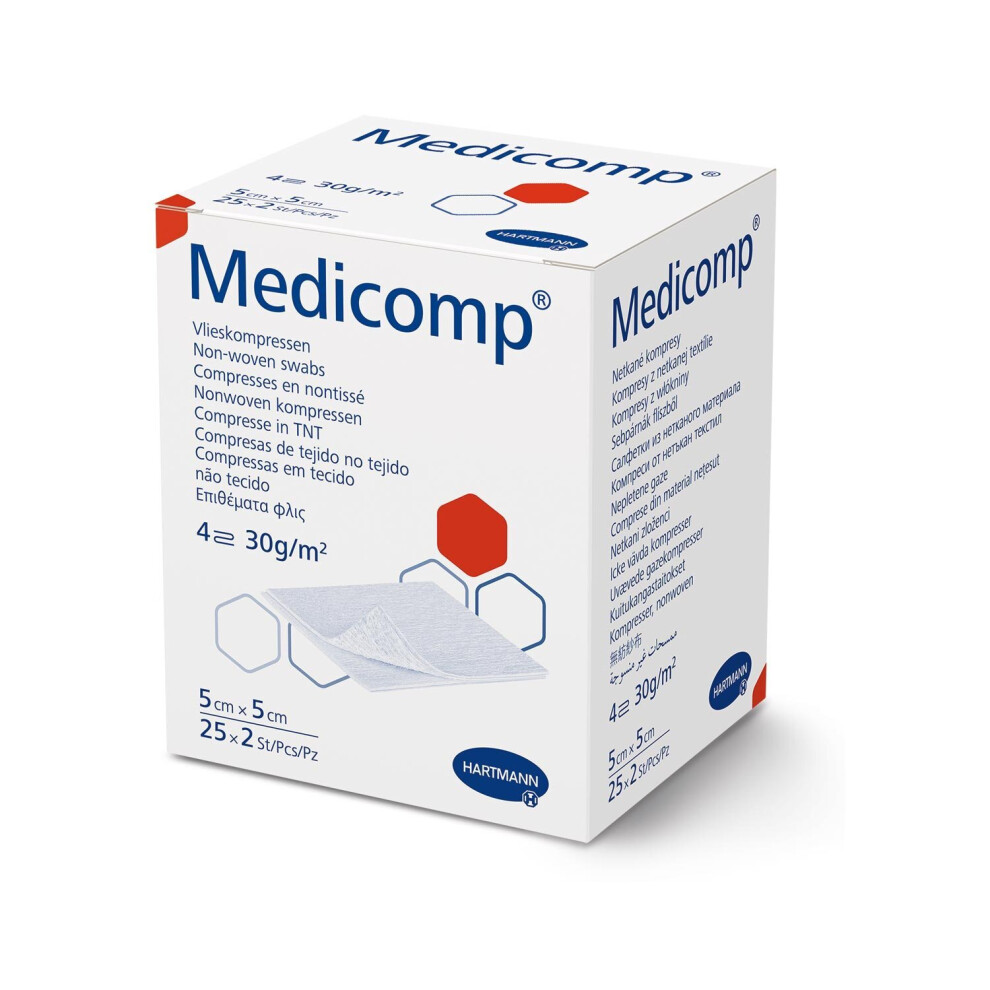 Medicomp sterile compresses 5 cm x 5 cm made of non-woven fabric, 2 x 25 pcs. - Image 2