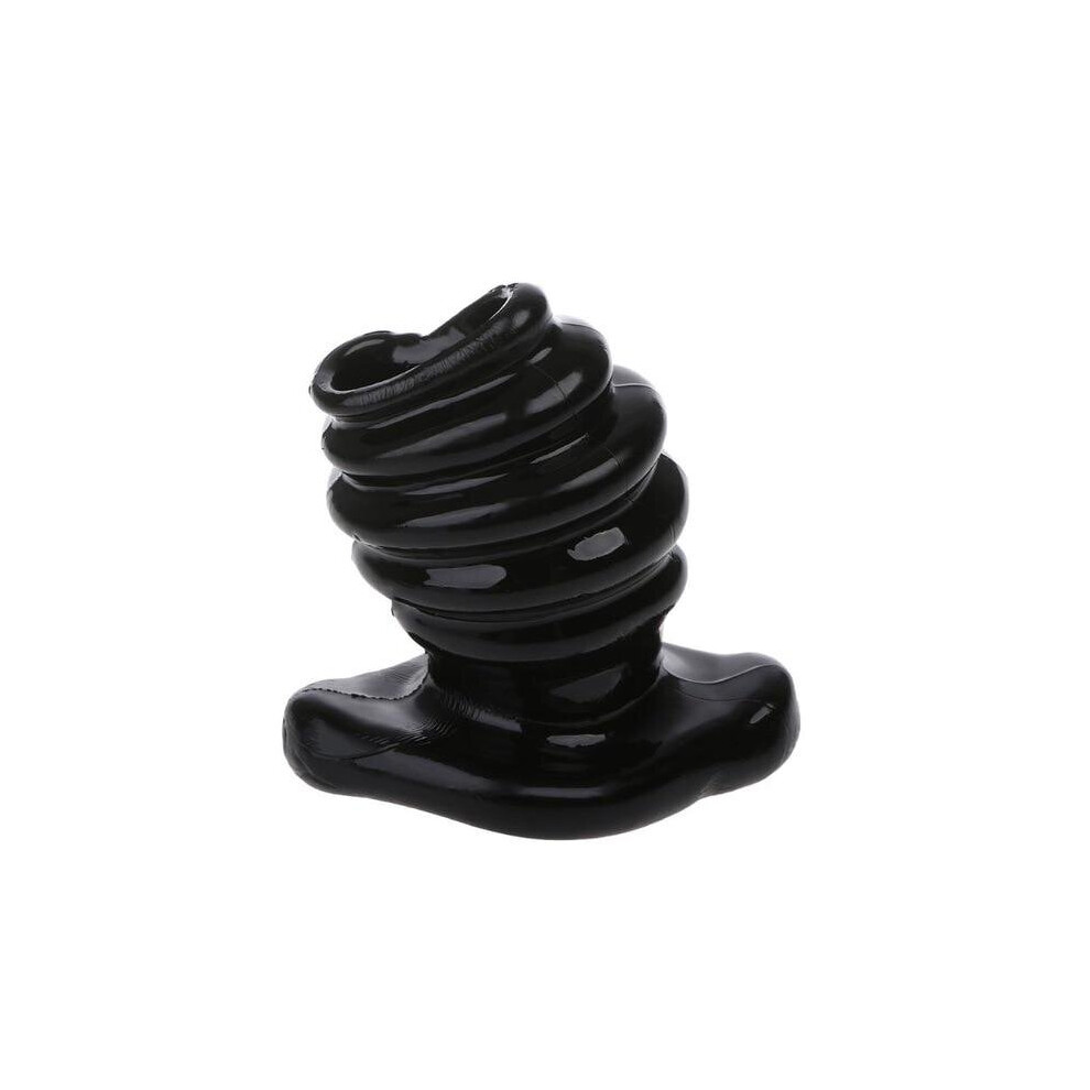 (Black) Hollow Tunnel Butt Rippled Thread Anal Peep Hole Enema Plug