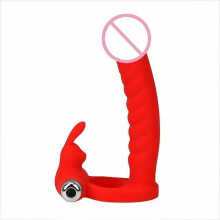 (Red-Rabbit) Red Black Double Penetration Anal Dildo Vibrator Penis Cock Ring Strapon Bdsm
