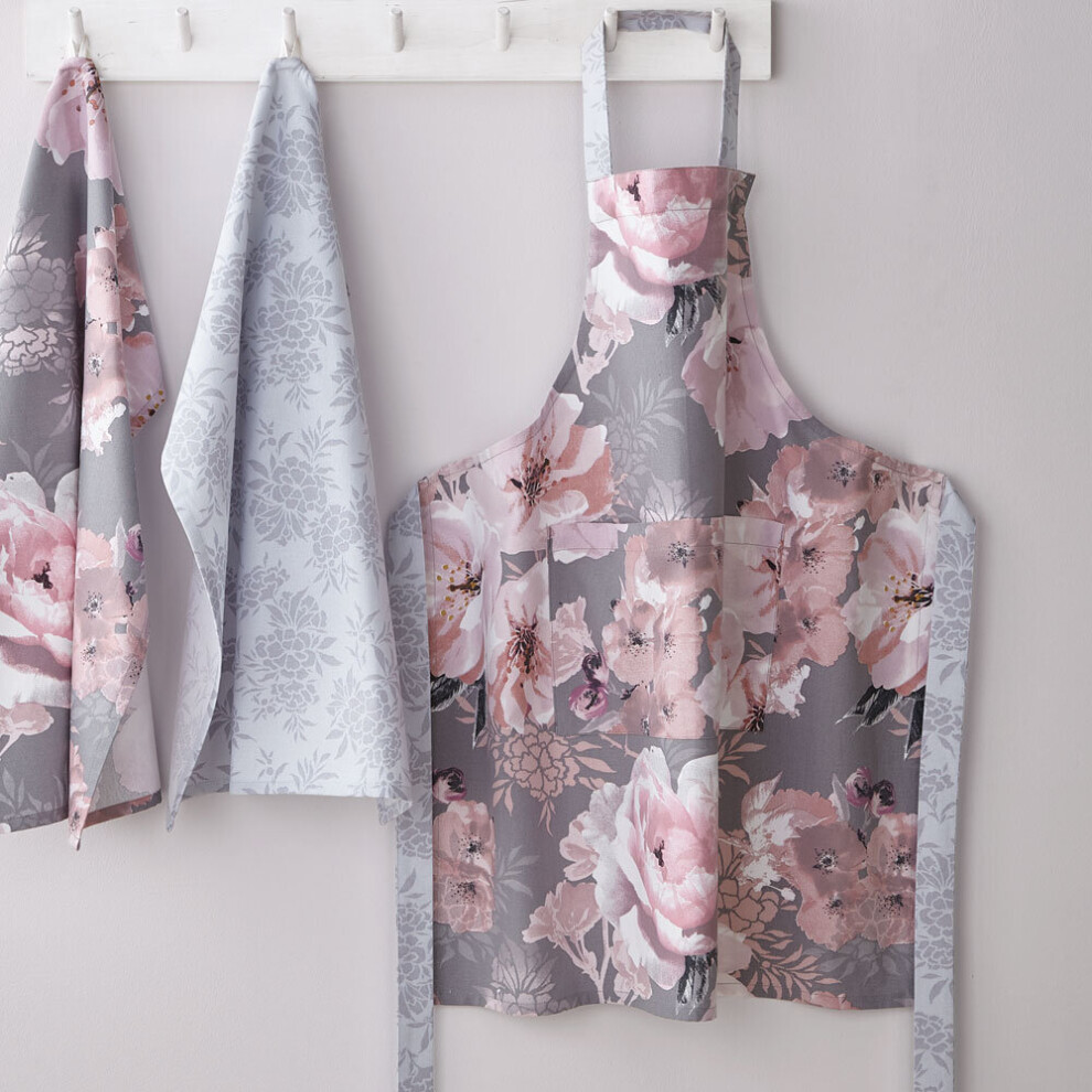 Catherine Lansfield Dramatic Floral 100% Cotton Apron, Grey