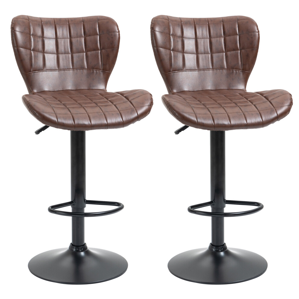 HOMCOM Bar Stools Set of 2 Adjustable Height Swivel Bar Chairs, Brown