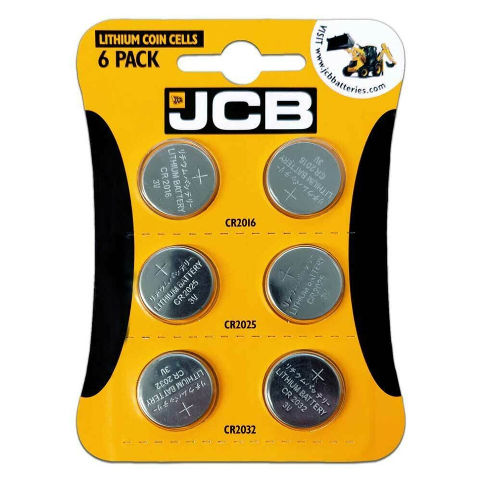 JCB CR2016, CR2025, CR2032 Lithium Coin Cell Battery, Retail Pack of 6