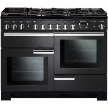 Professional Deluxe 110cm Dual Fuel Range Cooker : Charcoal Black And Chrome Trim