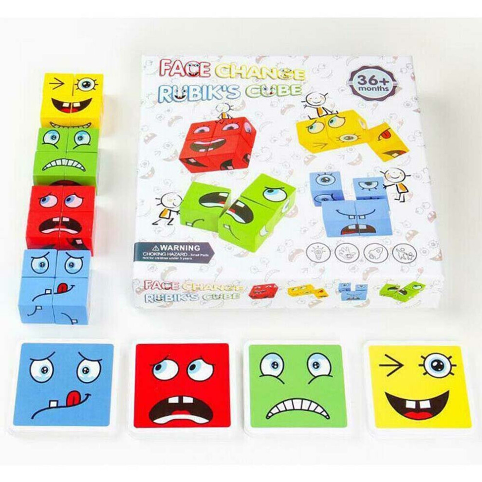 Geometric Cube Face Changing Emoji Puzzle Building Cubes Interaction Toys Wooden