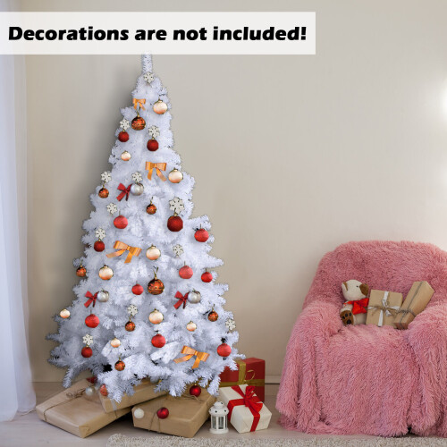 Gymax 6FT Artificial Christmas Tree Traditional White Xmas Tree Decor with Metal Stand