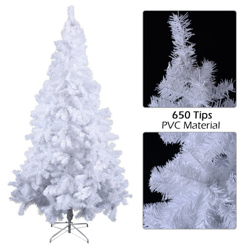 Gymax 6FT Artificial Christmas Tree Traditional White Xmas Tree Decor with Metal Stand 1