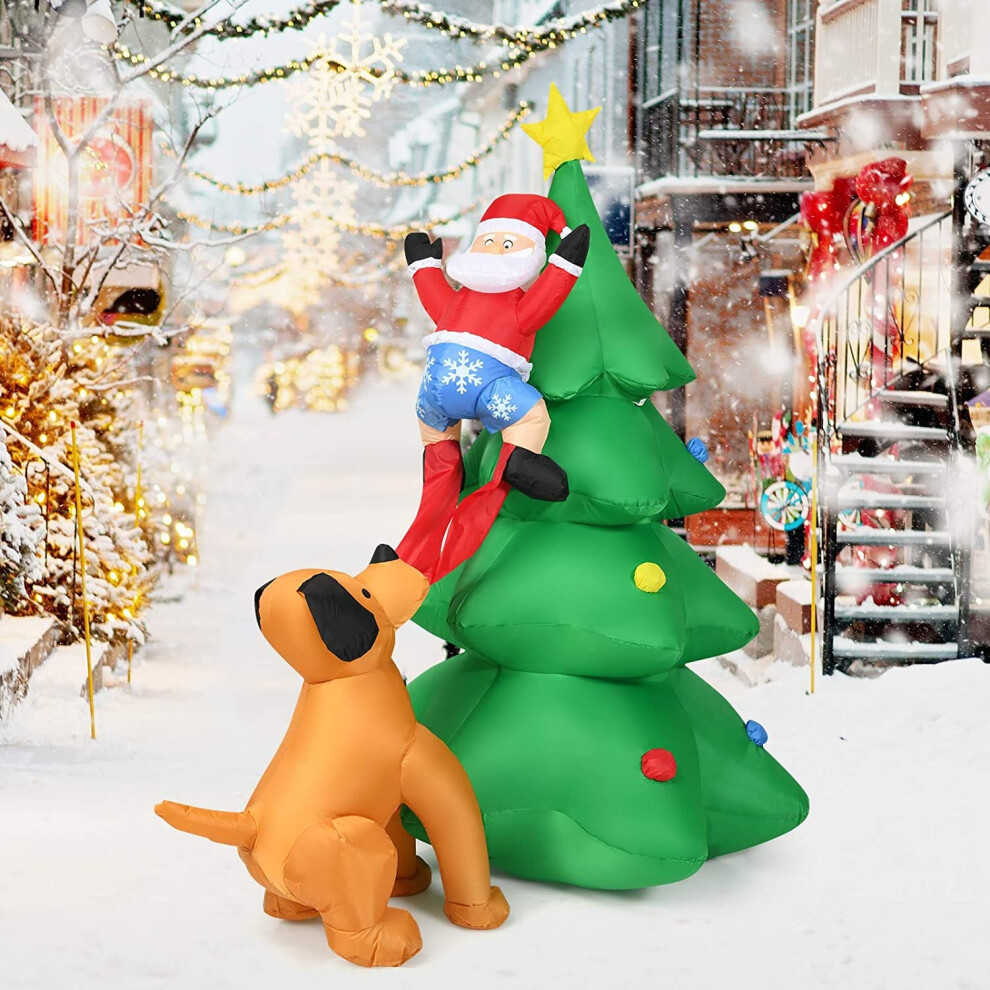 Gymax 1.8M Inflatable Led Dog Chase Santa To Christmas Tree Outdoor Indoor Decoration Light