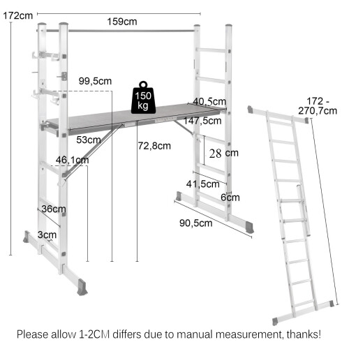 3 In 1 Portable Heavy Multi-Purpose Telescopic Ladder Scaffold Tower 2