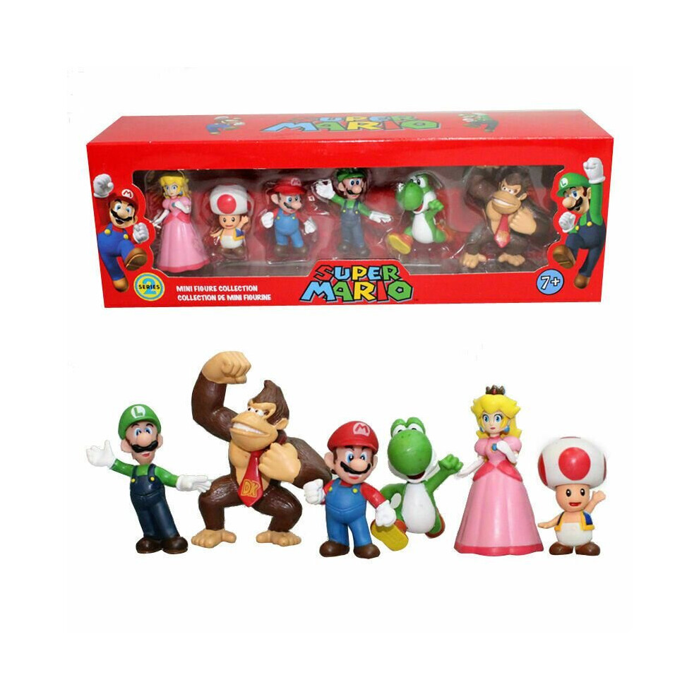 (Pink) 6PCS Super Mario Bros Action Figure Toys Dolls Luigi Yoshi Mushroom Kid Gift Toy