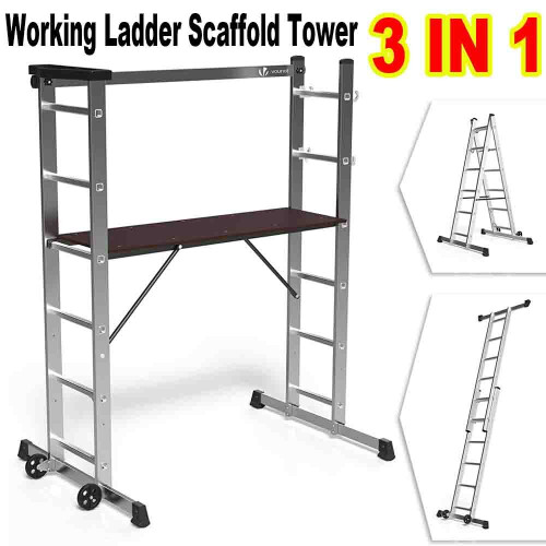3 In 1 Portable Heavy Multi-Purpose Telescopic Ladder Scaffold Tower