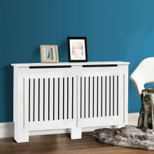 (Large) White Radiator Cover Vertical Modern Traditional MDF Wood Grill Cabinet Shelf