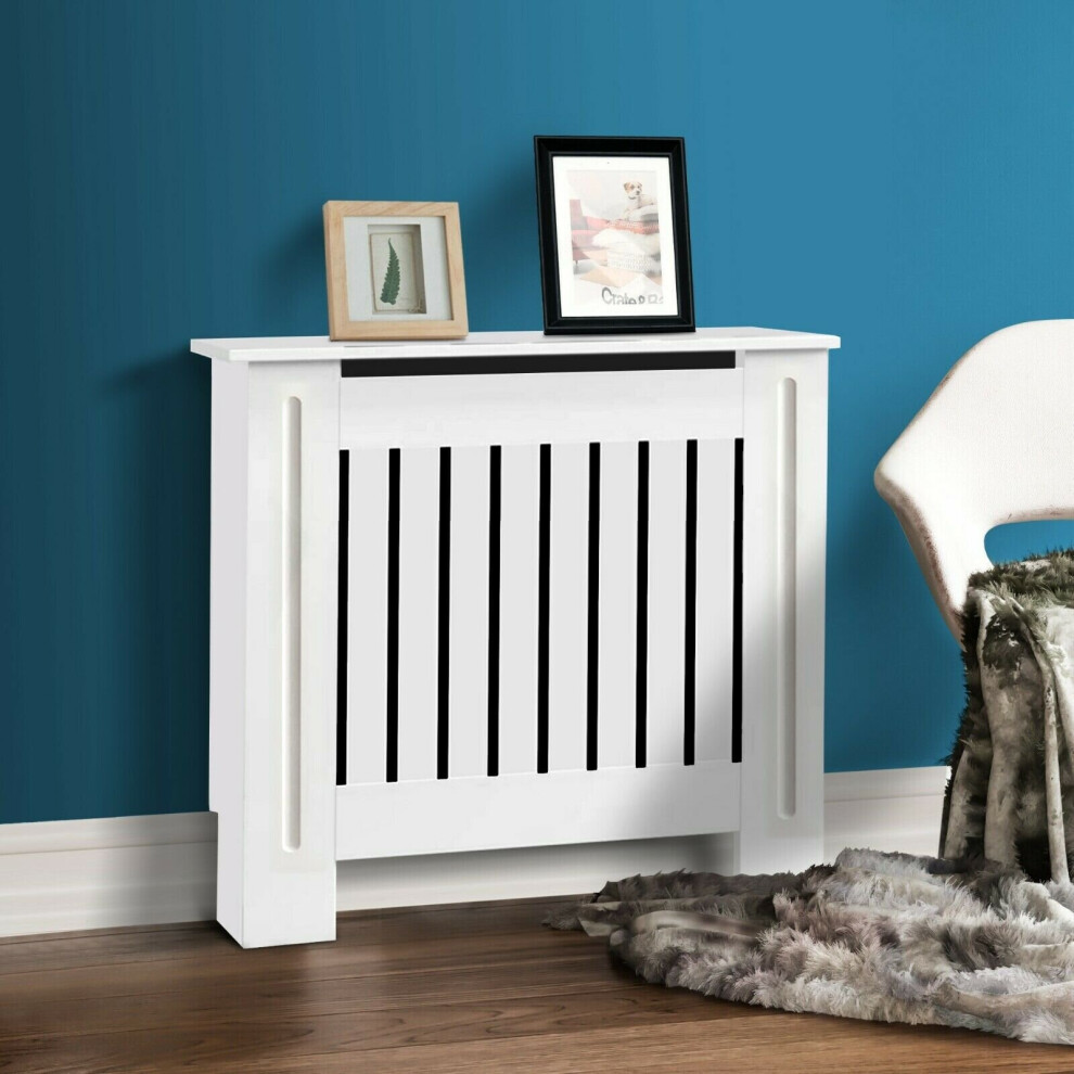 (Small) White Radiator Cover Vertical Modern Traditional MDF Wood Grill Cabinet Shelf