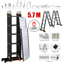 5.7M Multi-Purpose Aluminium Folding Ladder W/Scaffold Platform