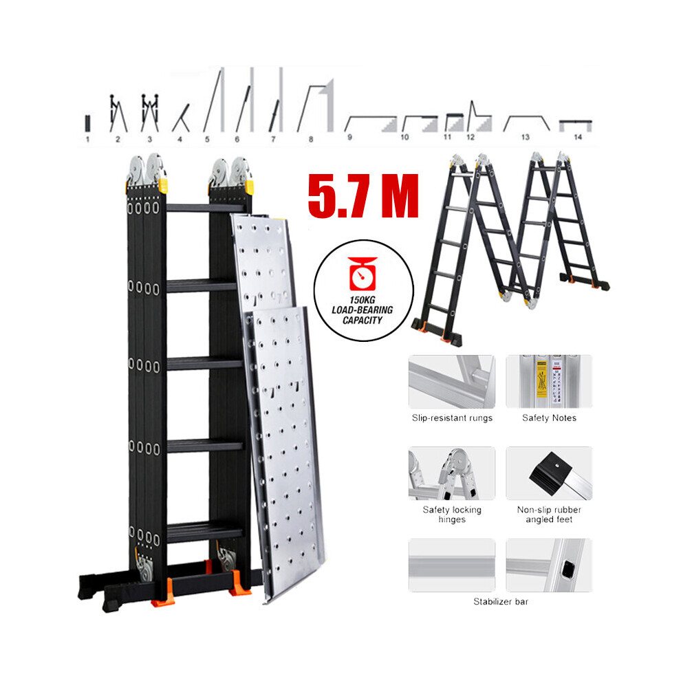 5.7M Multi-Purpose Aluminium Folding Ladder W/Scaffold Platform 097327200428