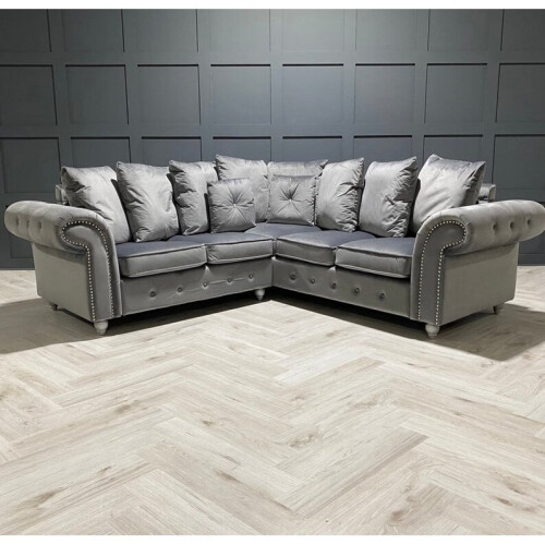 Furniture 786 Zoey Plush Corner sofa Grey-Button Arms
