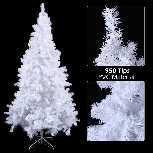 Gymax 7FT Artificial Christmas Tree Traditional White Xmas Tree Decor with Metal Stand 1