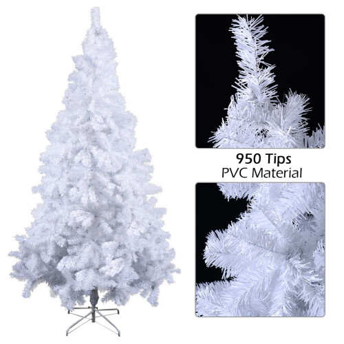 Gymax 7FT Artificial Christmas Tree Traditional White Xmas Tree Decor with Metal Stand 2