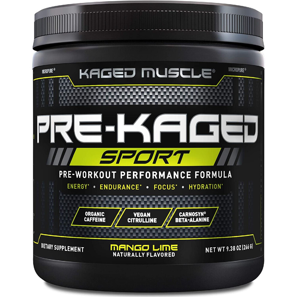 Kaged Muscle Pre-Kaged Sport, Pre-Workout Drink, Mango Lime Flavour, Servings. Size 20
