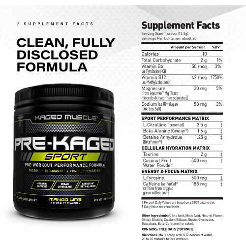 PRE-KAGED Sport, Pre-Workout, Mango Lime, 9.38 oz (266 g) 1