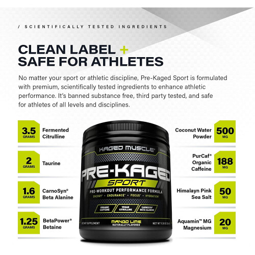 PRE-KAGED Sport, Pre-Workout, Mango Lime, 9.38 oz (266 g) 2