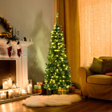 4.5 FT Artificial Pencil Christmas Tree Pre-Lit Hinged Fir w/ 226 Tips Slim Tree