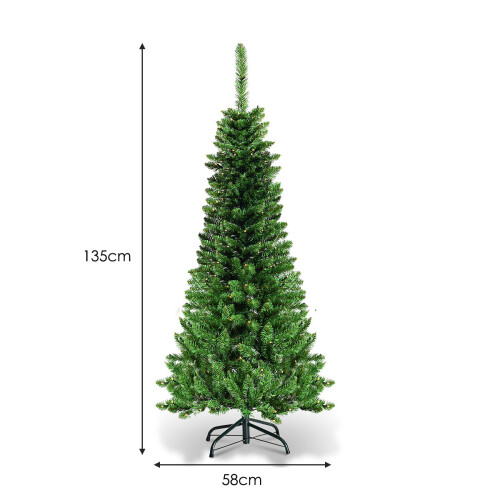 Gymax 4.5 FT Artificial Pencil Christmas Tree Pre-Lit Hinged Fir w/ 226 Tips Slim Tree 1