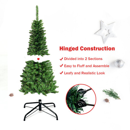 Gymax 4.5 FT Artificial Pencil Christmas Tree Pre-Lit Hinged Fir w/ 226 Tips Slim Tree 2