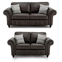 (Tan Black) Oakland Suede Leather 3 2 Seater Sofa Set