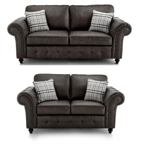 Furniture 786 (Tan Black) Oakland Suede Leather 3 2 Seater Sofa Set