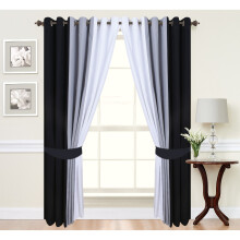 (52"wide x 90"drop) Eyelet Curtains Ring Top lined ready made 3 Tone Black Grey White