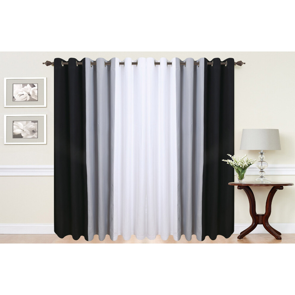 (90"wide x 108"drop) Eyelet Curtains Ring Top lined ready made 3 Tone Black Grey White