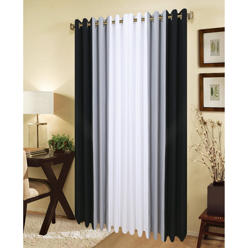 (66"wide x 72"drop) Eyelet Curtains Ring Top lined ready made 3 Tone Black Grey White