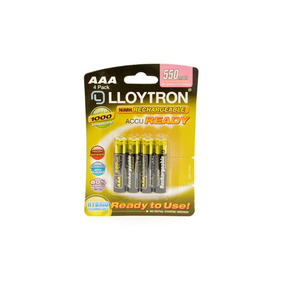 Lloytron Nimh Accuready Rechargeable Aaa Batteries | 4Pk | 550Mah