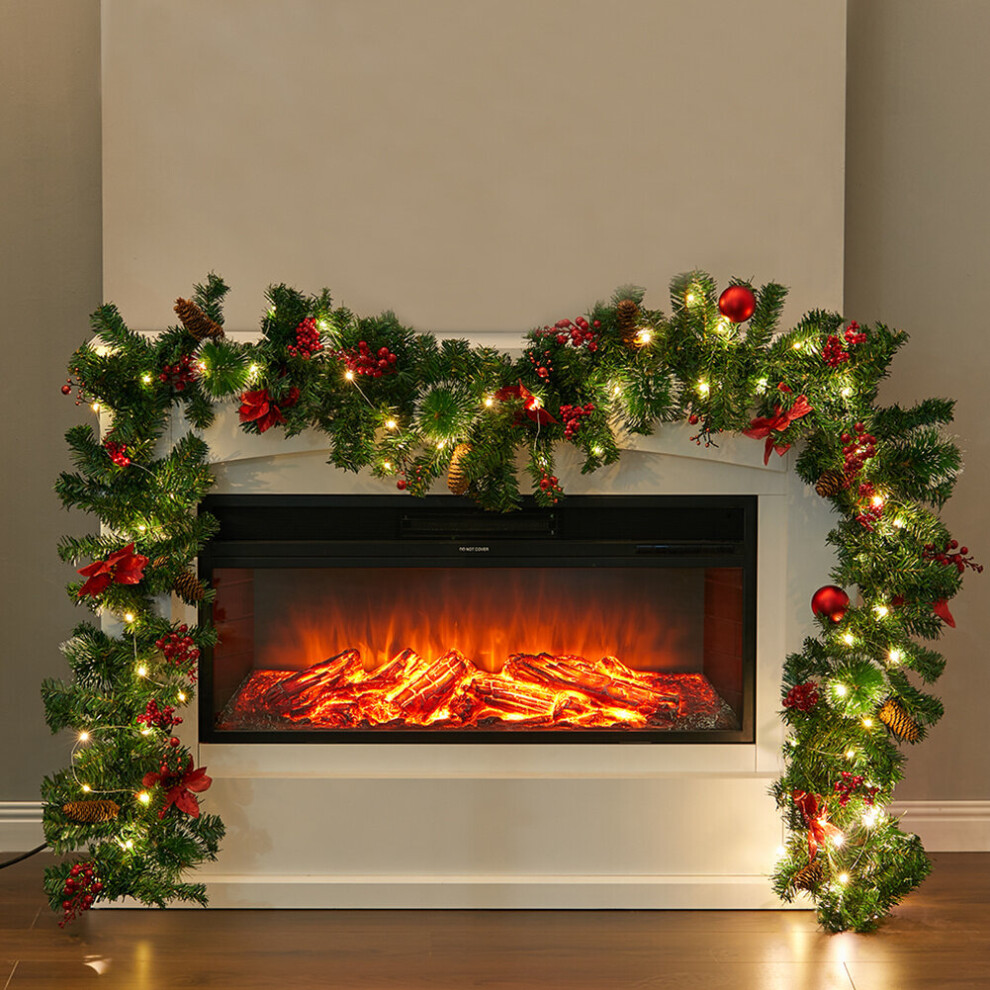 Living And Home 9Ft Christmas Garland Vine Pre Lit Winter Door Wreath Xmas Fireplace Decor Led Green