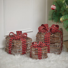 (#4) Set of 3 Christmas LED Light Up Frosted Sparkly Present Boxes Parcel Ornament