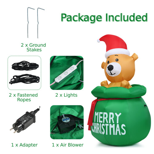 Gymax 1.5M Inflatable Christmas Bear Luminous Model Bear Xmas Decoration 2