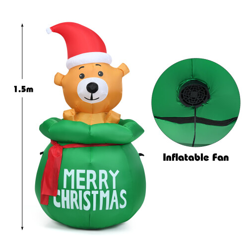 Gymax 1.5M Inflatable Christmas Bear Luminous Model Bear Xmas Decoration 1