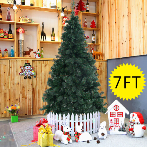 Gymax 7FT Artificial Christmas Tree Green Xmas Decorations w/Foldable  Stand 2