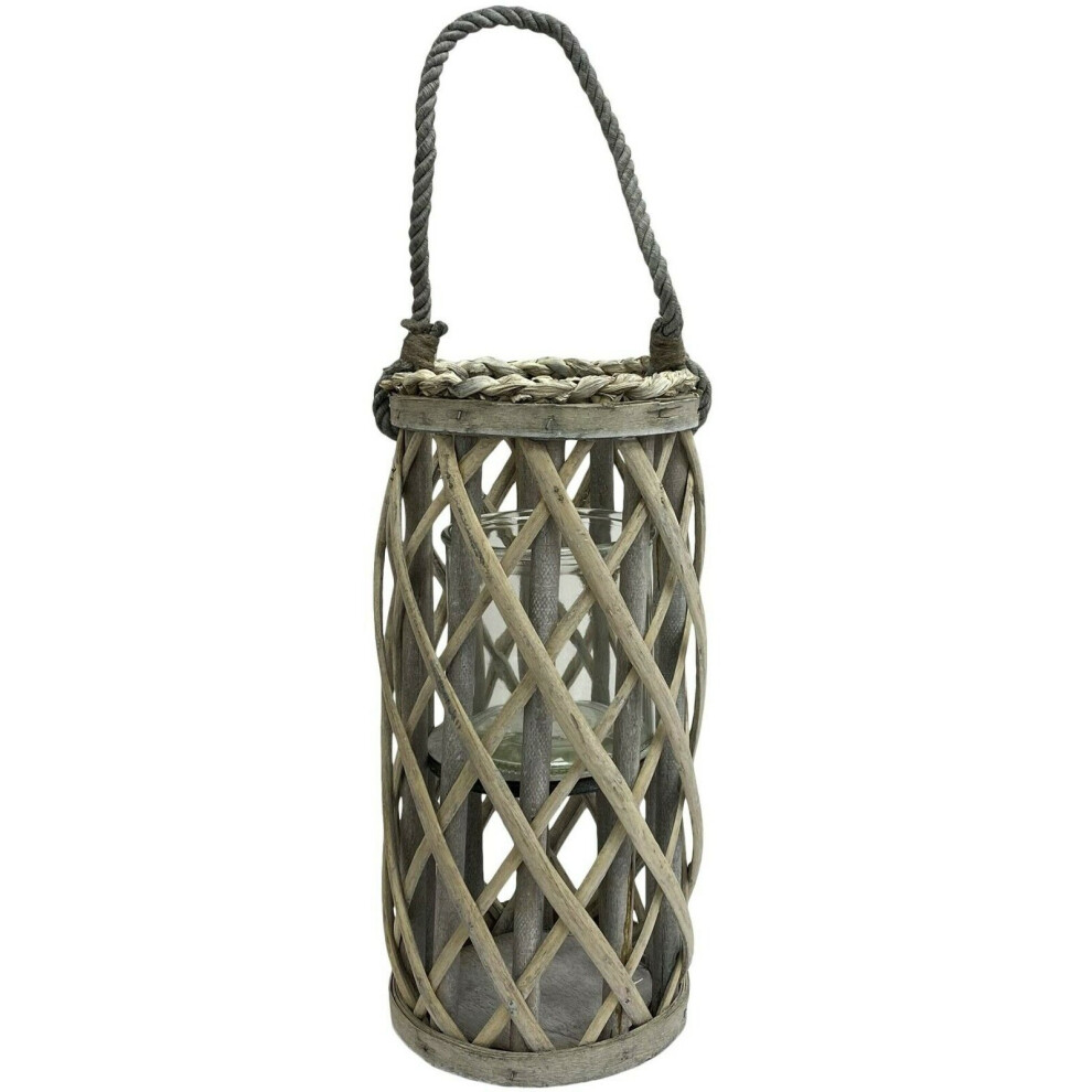 Wooden Cage Lantern Pillar Candle Holder 30cm Rustic Lantern Rope Handle-image-OPC-P8QFQM5-NEW