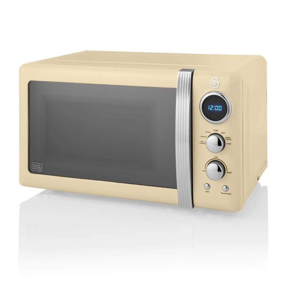 Swan (Cream) Retro Digital Led 20L Microwave 800W Freestanding Countertop Five Power Levels