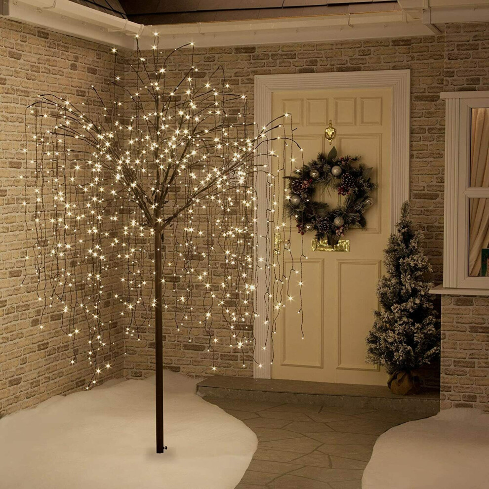 Snow Time (8Ft, Warm ) Weeping Willow Tree Warm/Ice Led's In/Outdoor Tree White