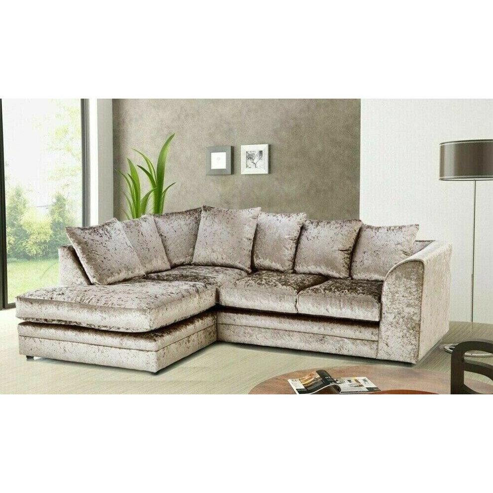 (Champagne, Left Hand corner) Bella Crushed Velvet Corner Sofa