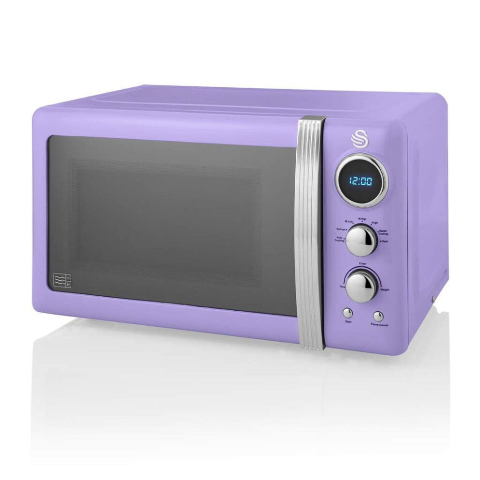 (Purple) Swan Retro Digital LED 20L Microwave 800W Freestanding Countertop Five Power Levels